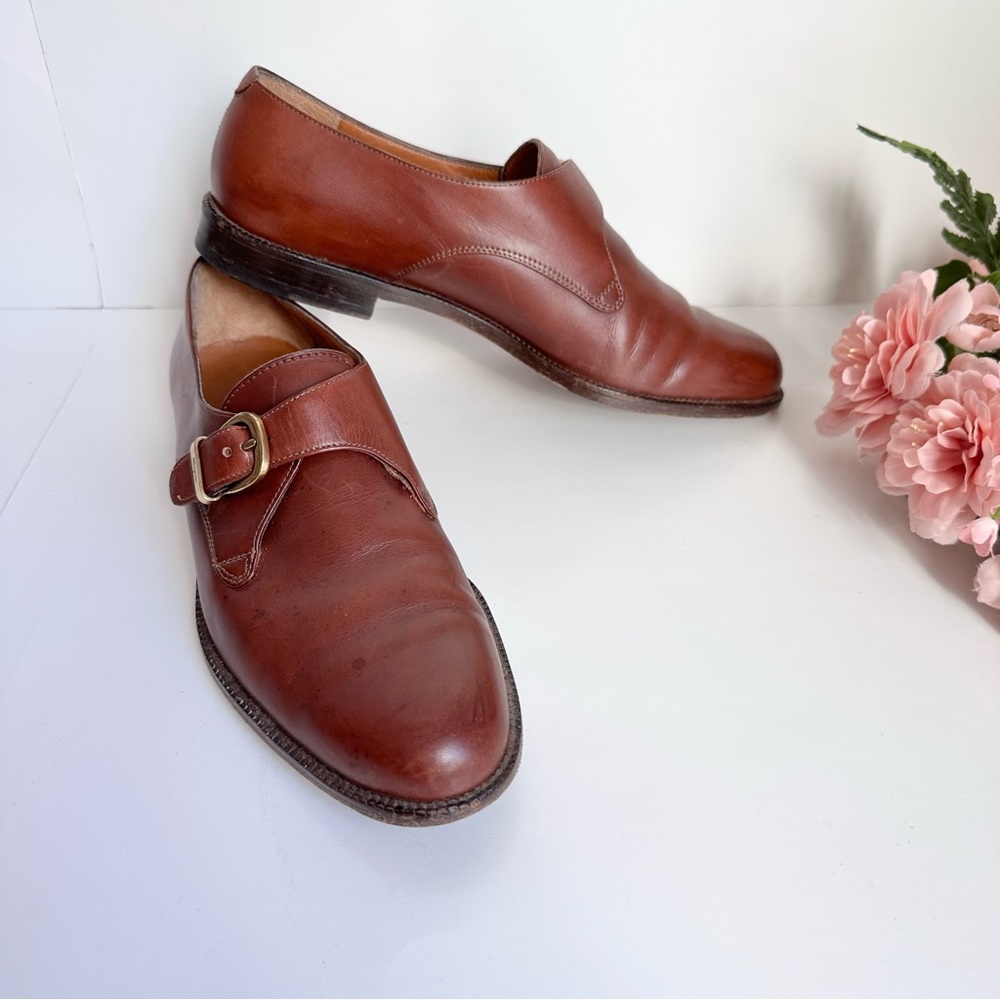 Salvatore Ferragamo SPORT Camel Leather Single Buckle Monk Strap Dress Shoes